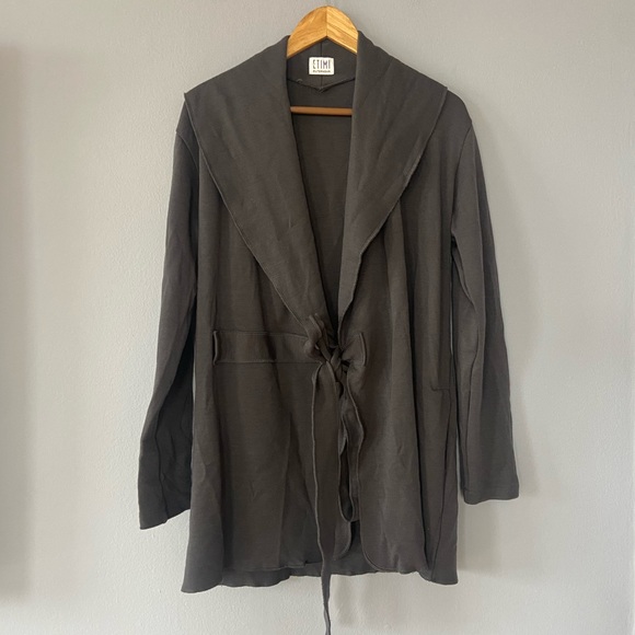 🛑SOLD ETIMI Outerwear Gray Shawl Collar Merino Wool Wrap Sweater Jacket USA - Picture 3 of 10